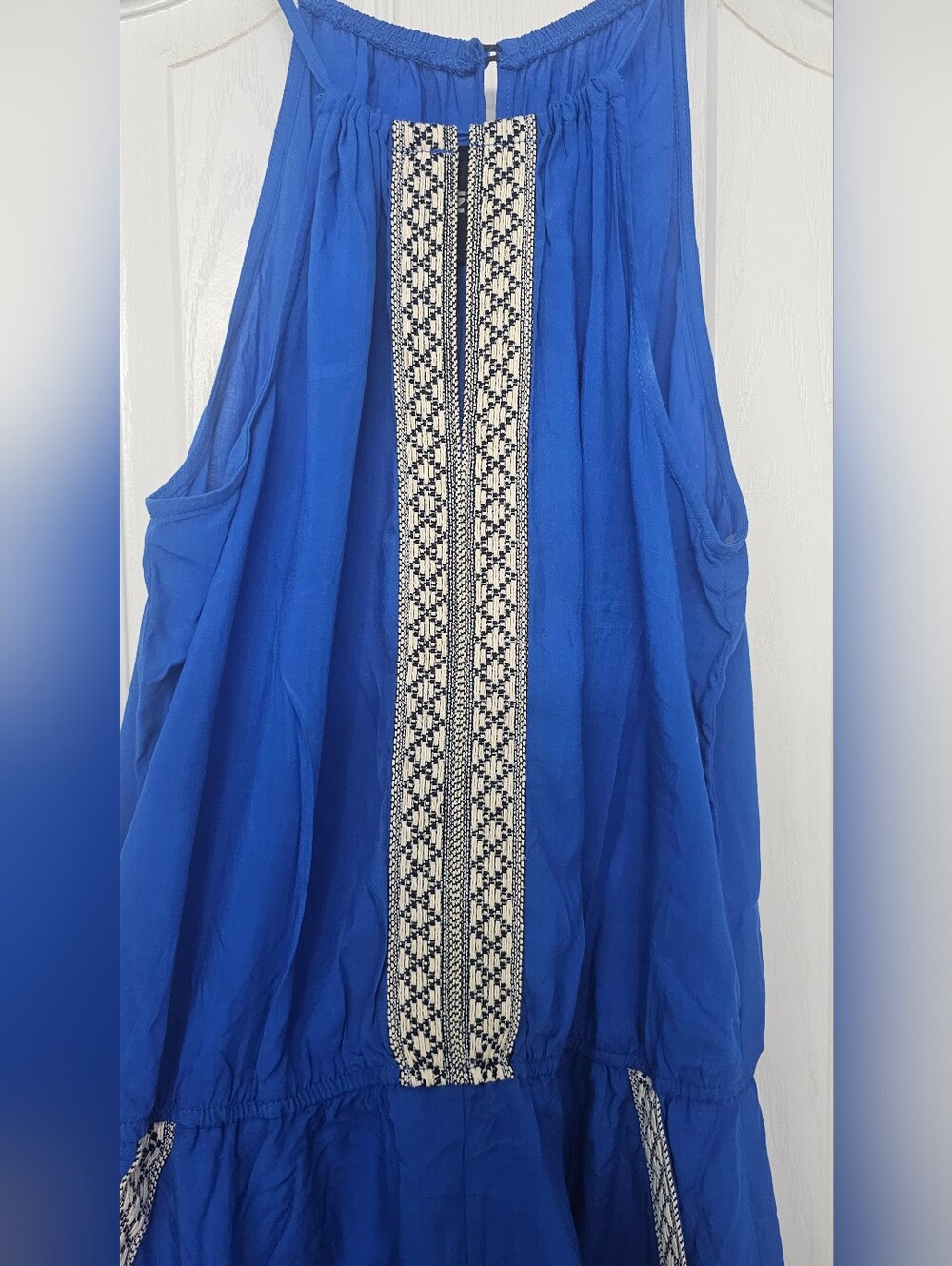 I.N. San Francisco blue halter romper features a bohemian-inspired embroidered - Picture 3 of 8